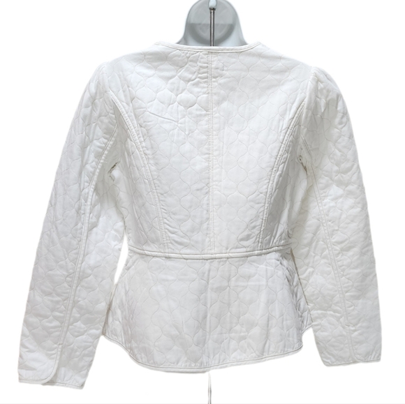 Democracy Quilted Denim Jacket Puff Long Sleeve Peplum Hem In Optic White Size S - Picture 7 of 12